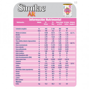 Similac AR - Formula Infantil Espesada Para Bebes con Reflujo Gastroesofagico Fisiologico - 850g