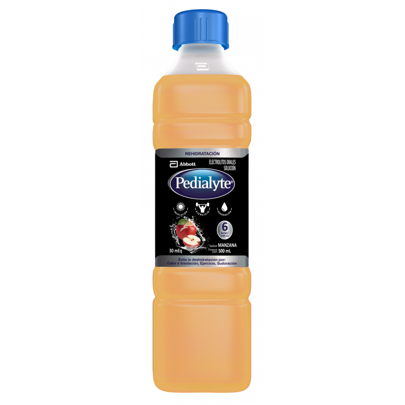 Pedialyte - 30 mEq Solucion Oral para Deshidratacion por Calor e Insolacion - Manzana - 500 mL - 12 piezas