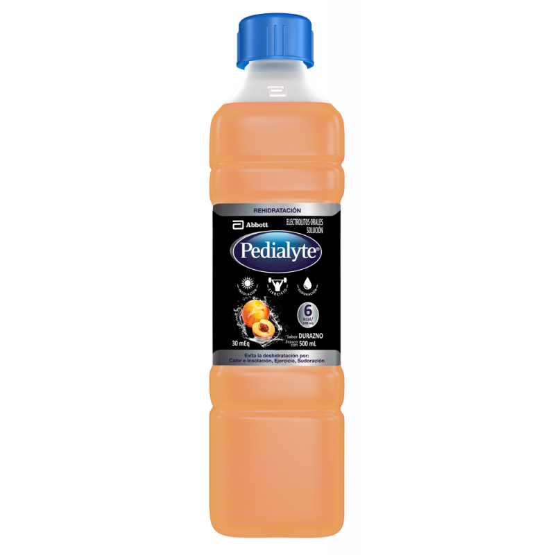 Pedialyte - 30 mEq Solucion Oral para Deshidratacion por Calor e Insolacion - Durazno - 500 mL - 12 piezas