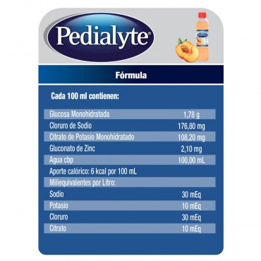 Pedialyte - 30 mEq Solucion Oral para Deshidratacion por Calor e Insolacion - Durazno - 500 mL - 12 piezas