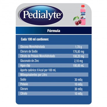 Pedialyte - 30 mEq Solucion Oral para Deshidratacion por Calor e Insolacion - Cereza - 500 mL - 12 piezas