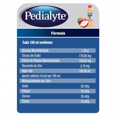 Pedialyte - 30 mEq Solucion Oral para Deshidratacion por Calor e Insolacion - Manzana - 500 mL - 12 piezas