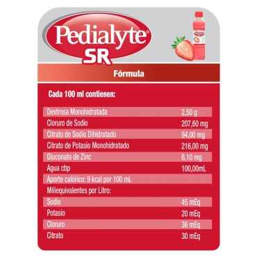 Pedialyte - 45  mEq Solucion Oral para Deshidratacion por Diarrea en Niños - Fresa - 500 mL - 12 piezas