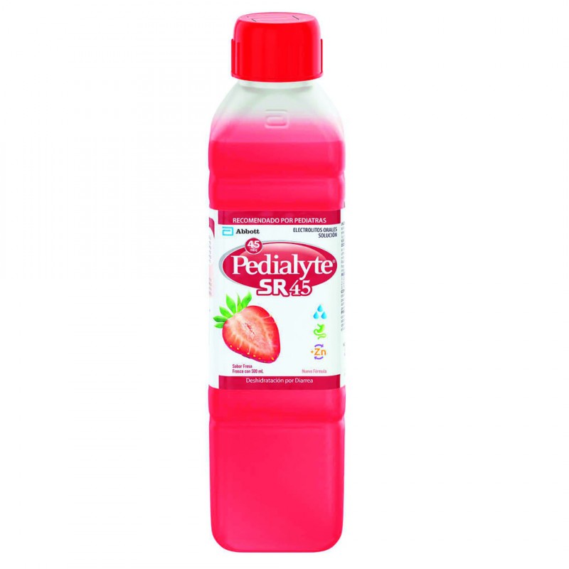 Pedialyte - 45  mEq Solucion Oral para Deshidratacion por Diarrea en Niños - Fresa - 500 mL - 12 piezas