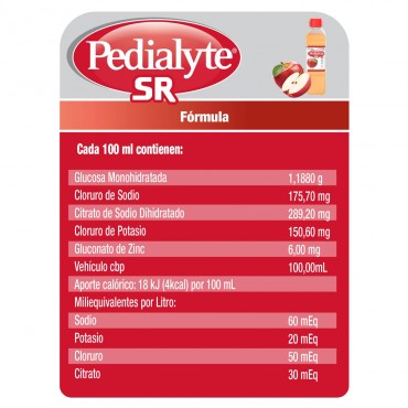 Pedialyte - 60 mEq Solucion Oral  para Deshidratacion por Vomito y Diarrea - Manzana - 500 mL - 12 piezas