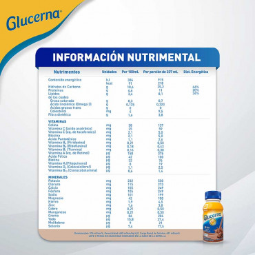Glucerna Alimentacion Especializada Para el Tratamiento de Diabetes - Chocolate - 237 mL - 24 piezas