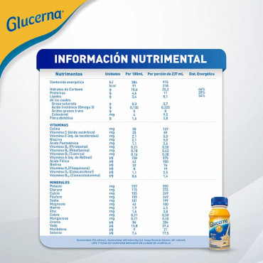 Glucerna - Alimentación Especializada Para el Tratamiento de Diabetes - Vainilla - 237 mL - 24 piezas