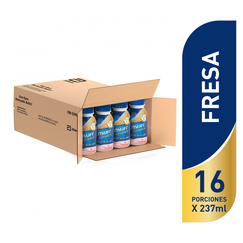 Ensure Advance Alimentacion Especializada Liquida Unica con HMB - Fresa - 237mL - 16 piezas