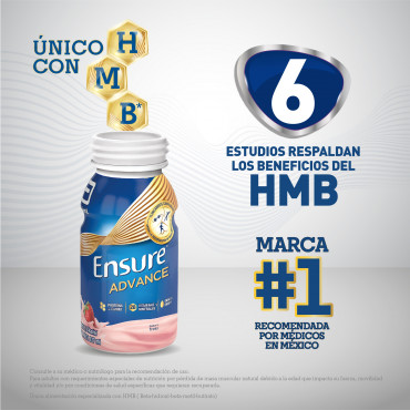 Ensure Advance Alimentacion Especializada Liquida Unica con HMB - Fresa - 237mL - 16 piezas