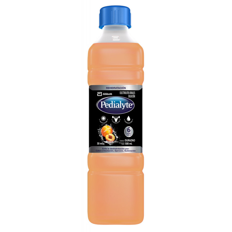 Pedialyte - 30 mEq Solucion Oral para Deshidratacion por Calor e Insolacion - Durazno - 500 mL - 12 piezas