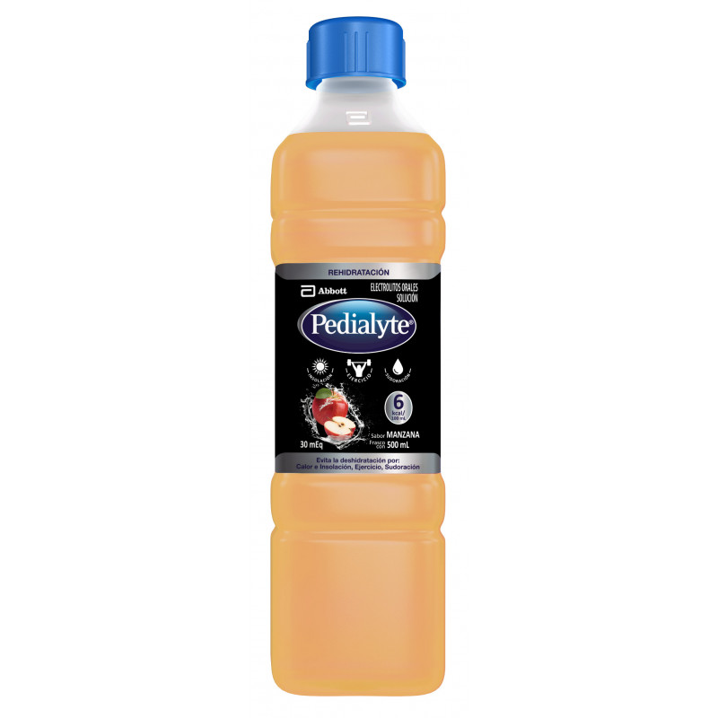 Pedialyte - 30 mEq Solucion Oral para Deshidratacion por Calor e Insolacion - Manzana - 500 mL - 12 piezas